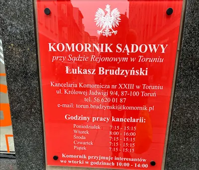 Komornik Sądowy przy Sądzie Rejonowym w Toruniu Łukasz Brudzyński Kancelaria Komornicza nr XXIII